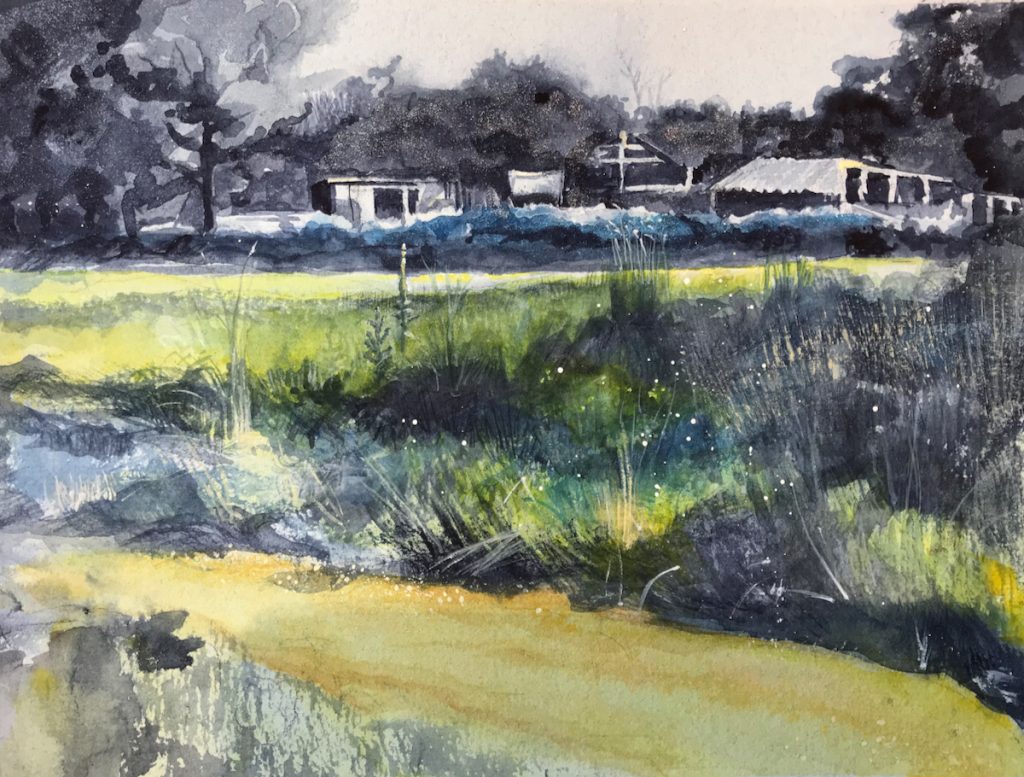 Christmas Tree Farm in Blue | Bobbi Kilty | watercolor painting | Michigan